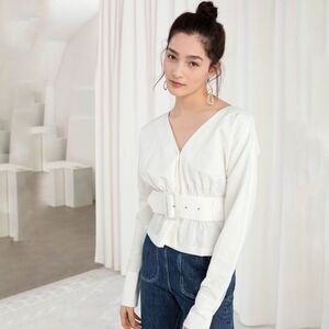 & Other Stories Belted Blouse in White Size 8